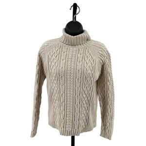 Valerie Stevens Cable-knit Sweater WMNS M Petite Turtleneck 100% Cotton Cream LS